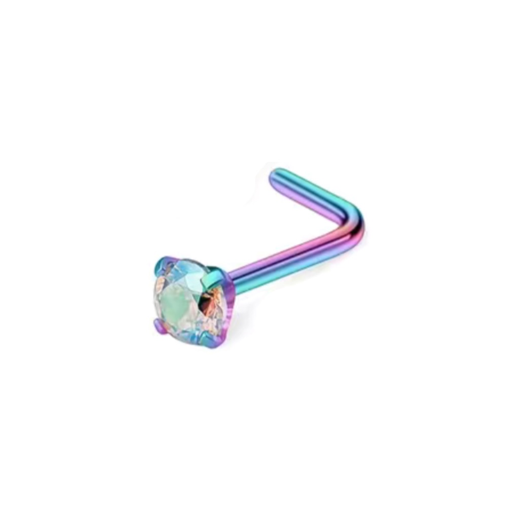 Rainbow Cz L Shaped Nose Ring